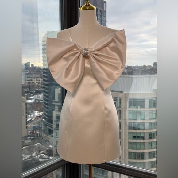 🆕 BRONX & BANCO 🧿 NWOT Evie White Strapless Bow Mini Dress, Sz S US 4 - Picture 3 of 16